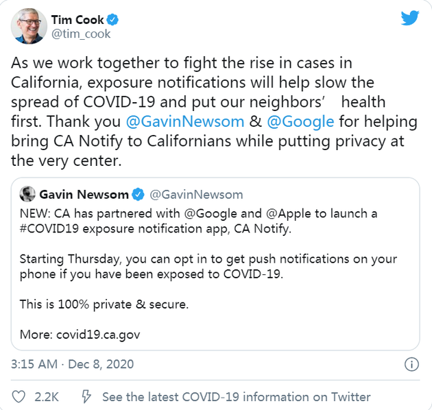 Apple Google: COVID-19 Tracking APP Launched in California 