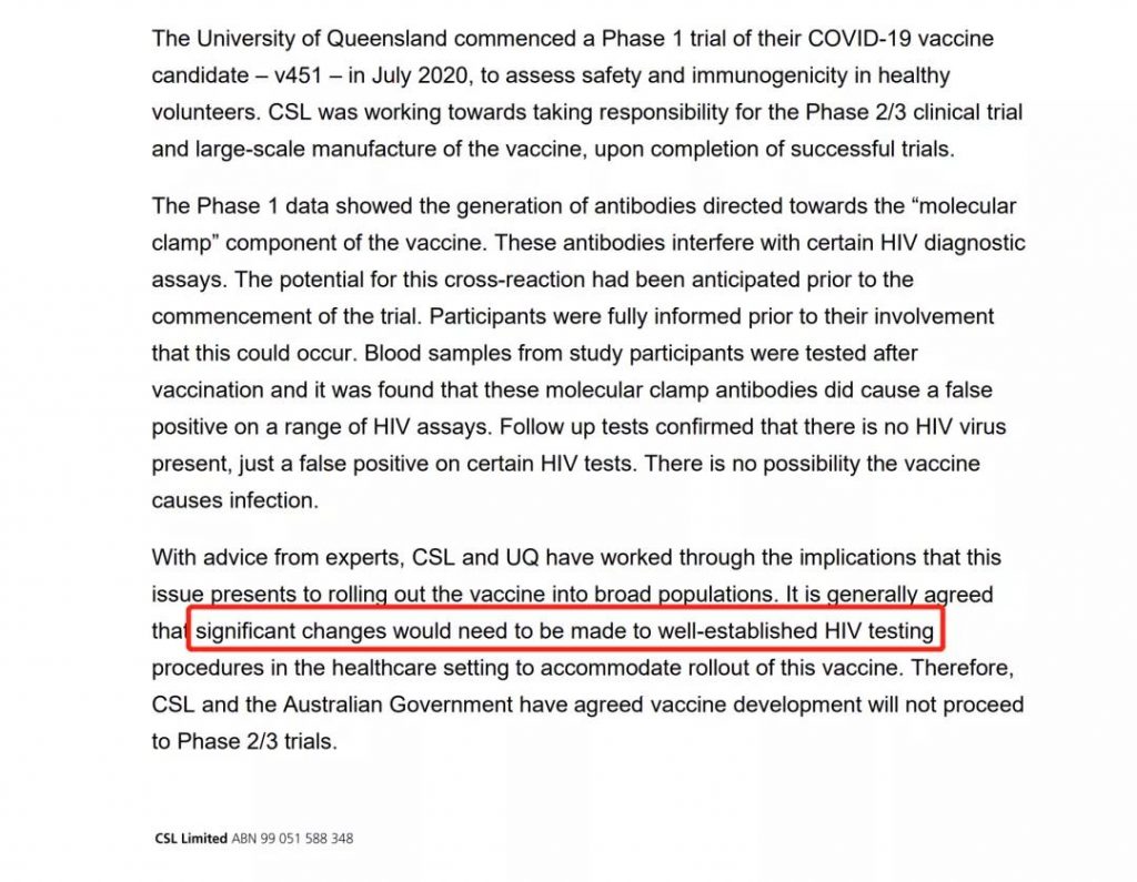 Why Australian COVID-19 vaccine caused HIV positive?
