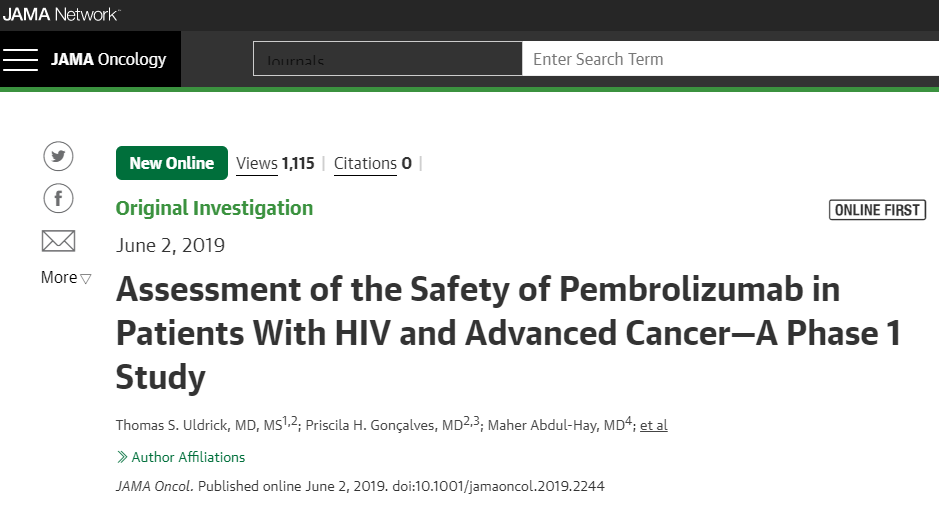 PD-1 Inhibitor Pembrolizumab Treat patients with both HIV and cancer