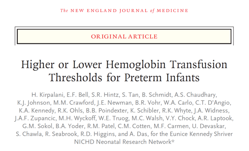 NEJM: High hemoglobin blood transfusion less benefits for preterm infants