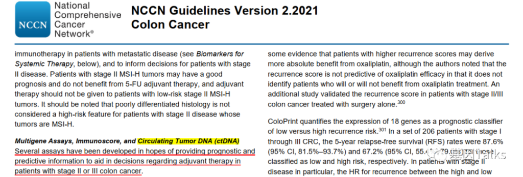 NCCN Guidelines for Colon Cancer: The MRD assessment based on ctDNA guidance listed!