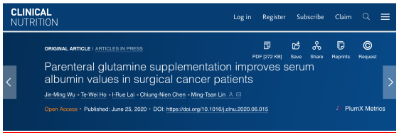 Parenteral glutamine supplementation improves serum albumin levels in cancer surgery patients
