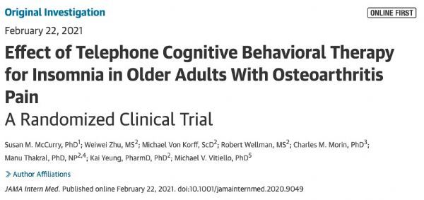 JAMA:  Cognitive behavioral therapy for insomnia based on short phone calls reduce chronic insomnia symptoms