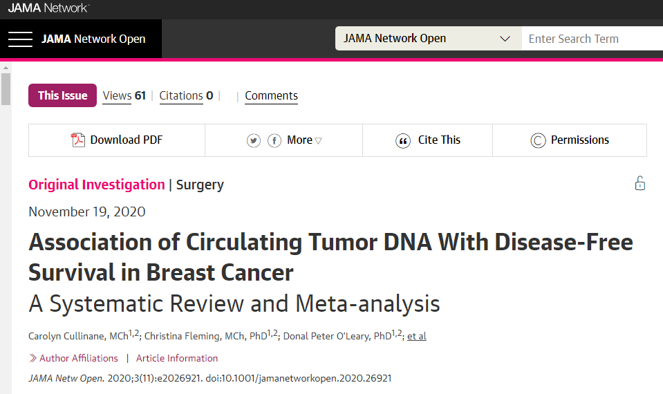 ctDNA testing for signs of recurrence and prediction of tumor prognosis