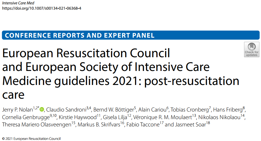 Post-resuscitation Care: 2021 ERC and ESICM guidelines