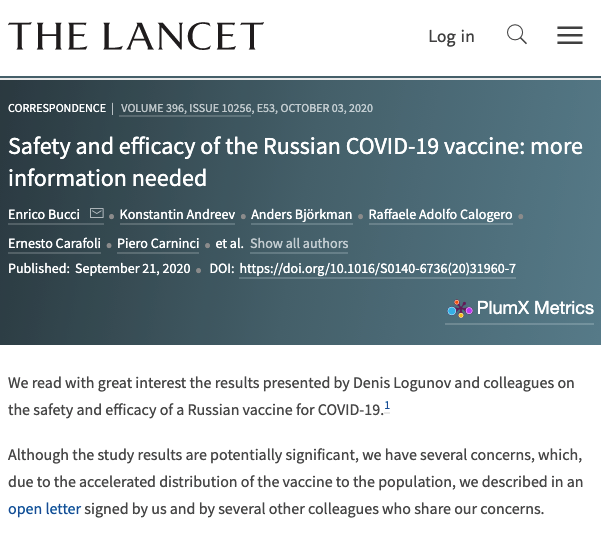 Lancet: Russian satellite V COVID-19 vaccine was questioned