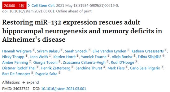 Targeting miR-132 is expected to rejuvenate the brains of Alzheimer patients
