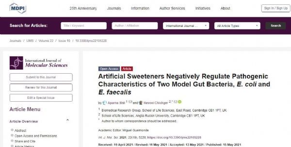 Artificial sweeteners may turn normal intestinal flora into pathogenic bacteria