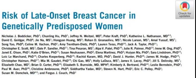 What are risks of late-onset breast cancer in genetically susceptible women?