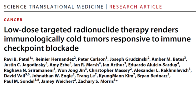 Low-dose radionuclide targeted therapy to make cold tumors warmer