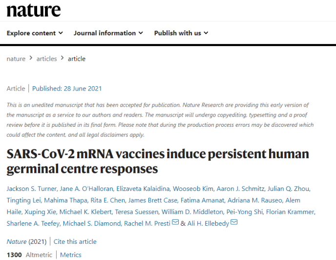 Nature: Pfizer and Moderna COVID-19 vaccines may protect for life