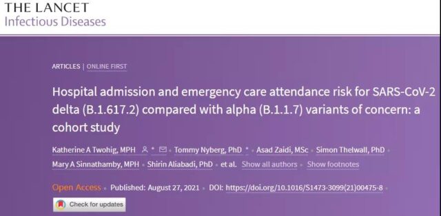 Hospitalization for infection with Delta variants Twice as much as Alpha.