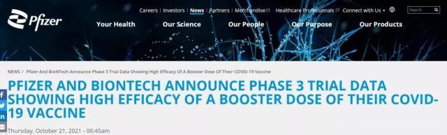 Preliminary results of Pfizer booster shot of Phase III trials announced.