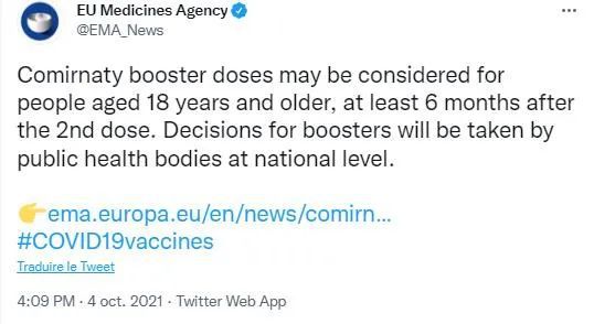 European Medicines Agency approved Pfizer COVID-19 booster shots for all adults
