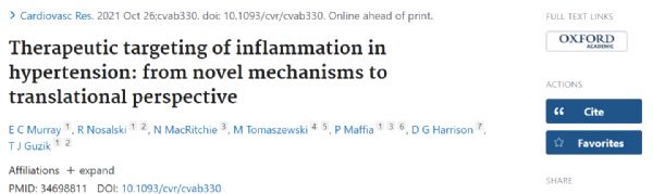 Therapeutic targeting of hypertension and inflammation: from a novel mechanism to a transformational perspective.