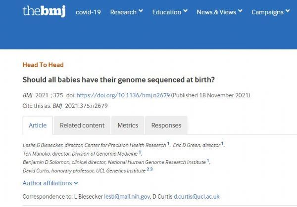 BMJ: Should all babies undergo genome sequencing at birth?
