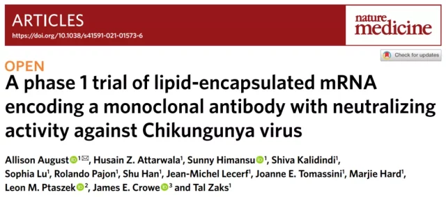 Moderna: mRNA encoding monoclonal antibodies against Chikungunya virus