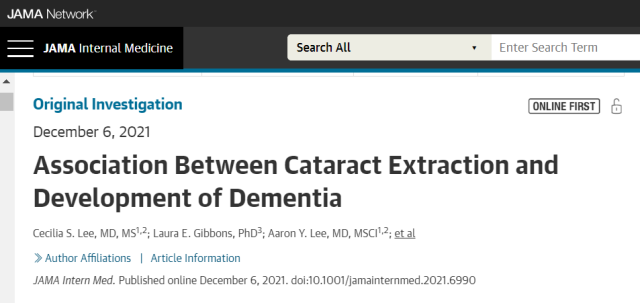Cataract surgery will reduce the risk of dementia nearly 30%?