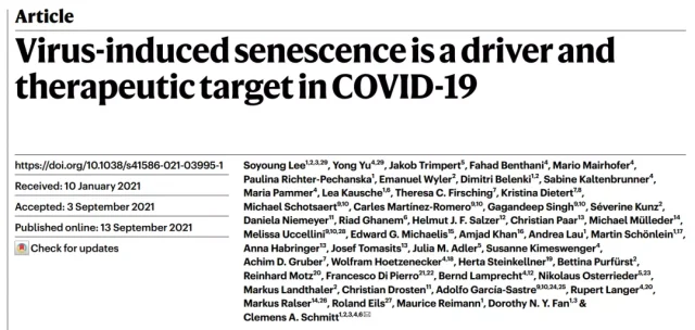 Nature Aging: COVID-19 promotes cellular senescence leading to long-term sequelae