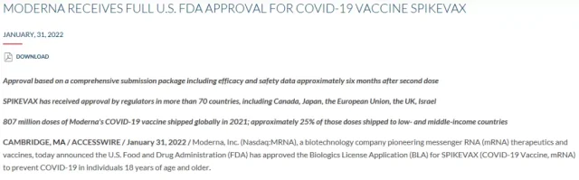 FDA Approved Second mRNA COVID-19 Vaccine: Spikevax