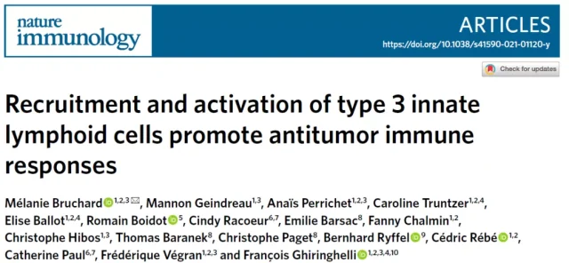 Nature Immunology: "Heating" a "Cold" Tumor into a "Hot" Tumor: The Promoting Role of Type 3 Innate Lymphocytes in the Antitumor Response.