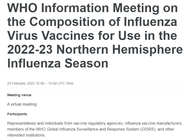 WHO: Recommended components of seasonal influenza vaccine in the northern hemisphere for 2022-2023