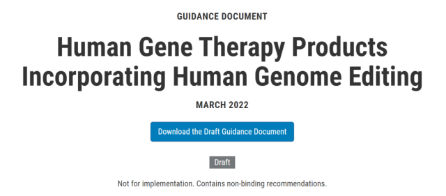 FDA issued guidance document for human gene-editing therapies 