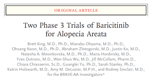 NEJM Heavyweight: Phase 3 clinical trials of Eli Lilly's alopecia areata drug is outstanding. Nearly 40% of patients recover 80% of their hair.