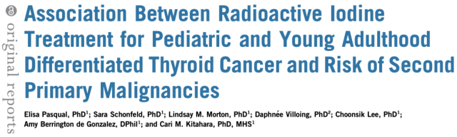  Radioactive iodine therapy increases risks of new cancers and younger age with more risks