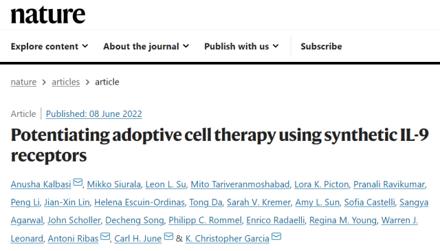 The synthesis of IL-9 receptors enhances T cell therapy to cure solid tumors