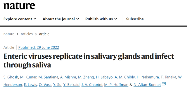 Nature: Gastrointestinal virus can be transmitted through saliva