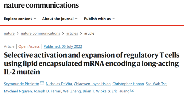 Moderna's latest paper: mRNA encoding IL-2 mutant protein for the treatment of autoimmune diseases