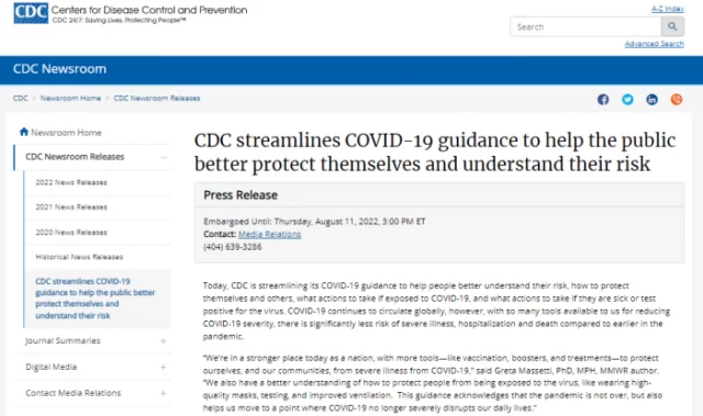 CDC relaxes and reiterates its COVID-19 guidance. 