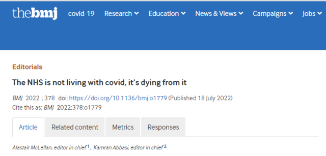 BMJ: NHS is not coexisting with COVID-19 but dying from the COVID-19