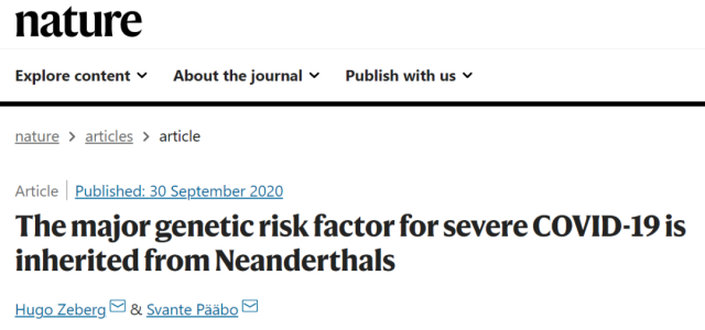 2022 Nobel Prize Winner Paper: The risk of severe COVID-19 is inherited from Neanderthals