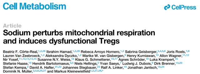 Eating too much salt will damage the mitochondrial respiration of regulatory T cells and affect metabolic health