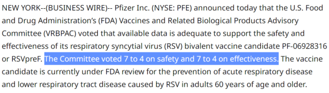 7 vs 4: FDA expert committee votes to approve Pfizer's RSV vaccine