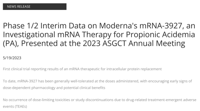 Moderna's first mRNA-based protein replacement therapy passed early clinical trials