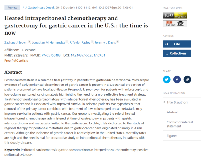 Gastric cancer: Hyperthermic intraperitoneal chemotherapy and gastrectomy are good choices?
