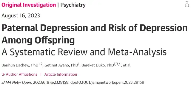 42% increased risk of offspring depression associated with paternal depression!