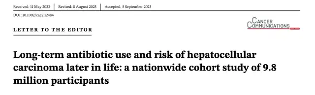 "Cancer Communications": Long-term Antibiotic Use Associated with a 36% Decreased Risk of Liver Cancer.