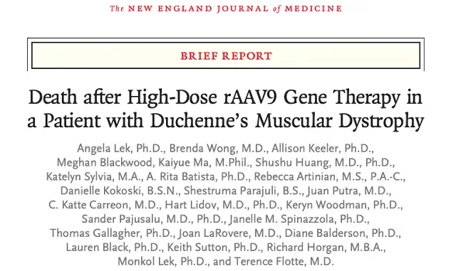 CRISPR Gene Editing Treatment Leads to Patient's Death 8 Days Later, NEJM Publishes Autopsy Findings Revealing AAV-Induced Innate Immune Response as the Cause of Death.