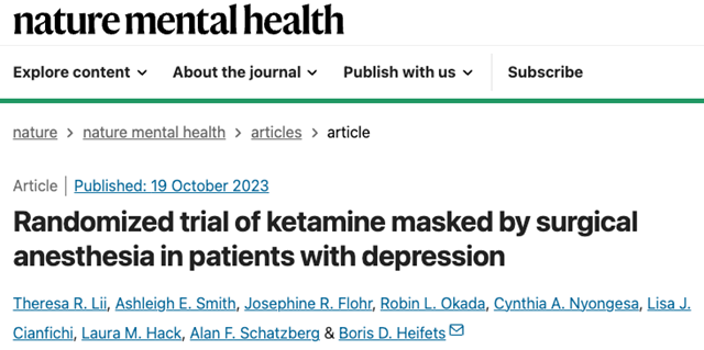 Is Ketamine's Potent Antidepressant Effect Due to a Placebo Effect?