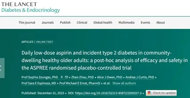Aspirin's Pros and Cons in Preventing Diabetes among the Elderly Revealed in a Clinical Trial