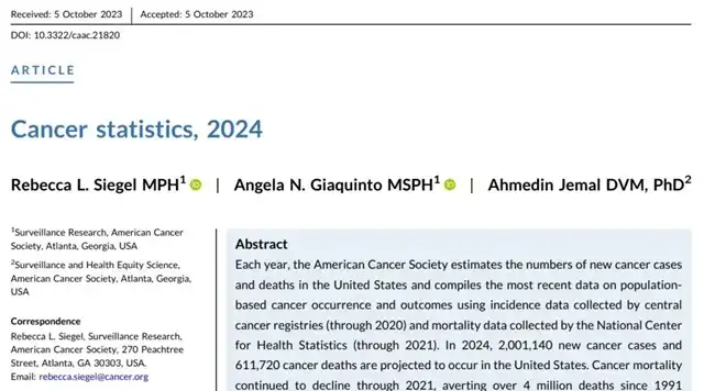 2024 Cancer Statistics: Over 2 Million New Cases Projected in US
