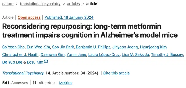 Metformin: Potential Harm to Brain Cognitive Function and Aggravating Alzheimer's Pathology