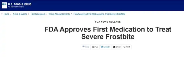 FDA Approves First Drug for Severe Frostbite: Aurlumyn, Expected to Launch in Spring 2024