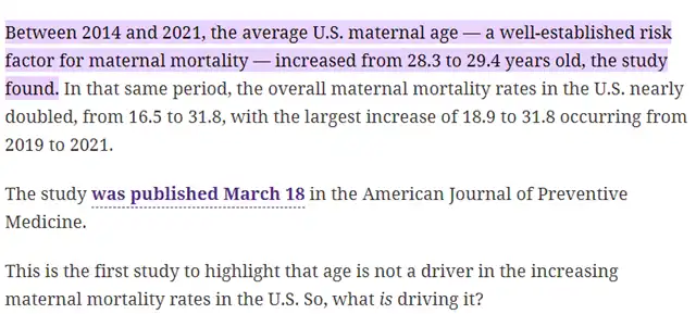Debunking a Myth: Rising Maternal Mortality in the US and the Age Factor